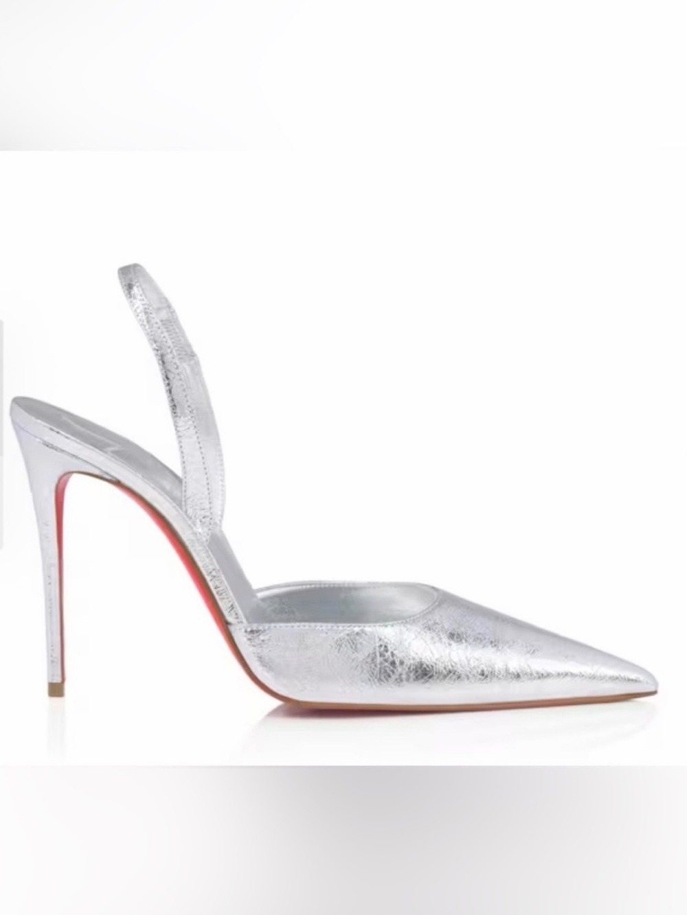 Christian Louboutin Silver Pointed-Toe Slingback Pump